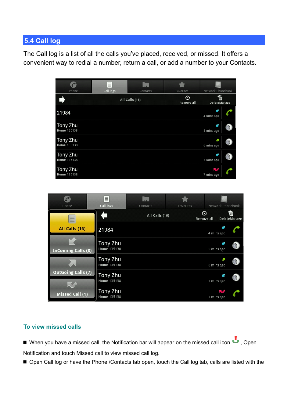 4 call log, All log | PLANET ICF-1700 User Manual | Page 63 / 115