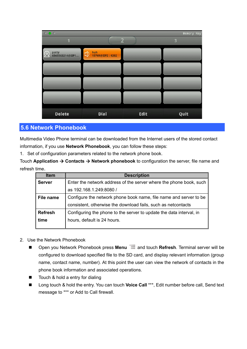 6 network phonebook, Etwork, Honebook | PLANET ICF-1700 User Manual | Page 66 / 115