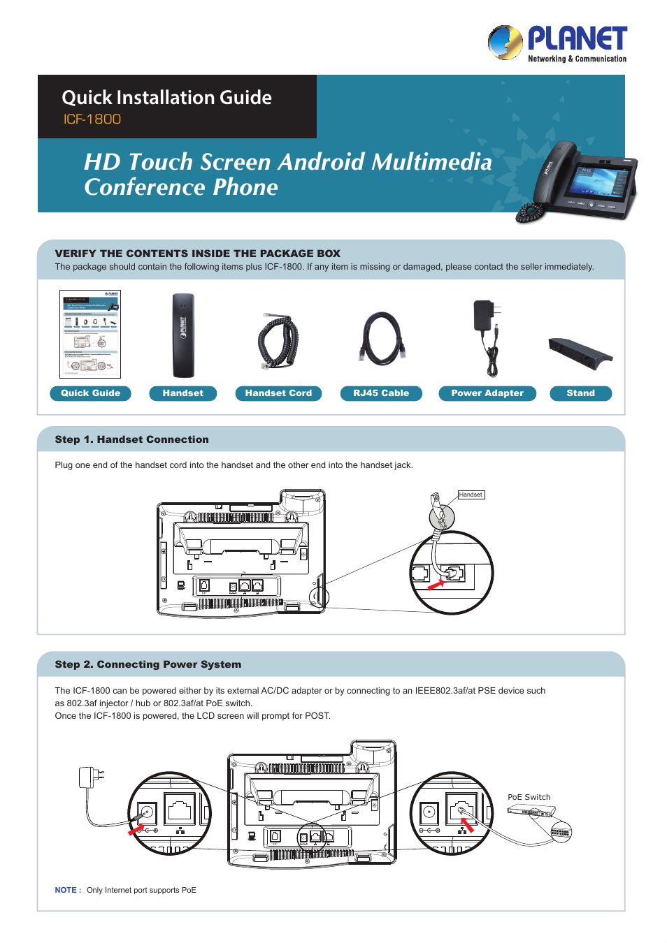 PLANET ICF-1800 User Manual | 2 pages