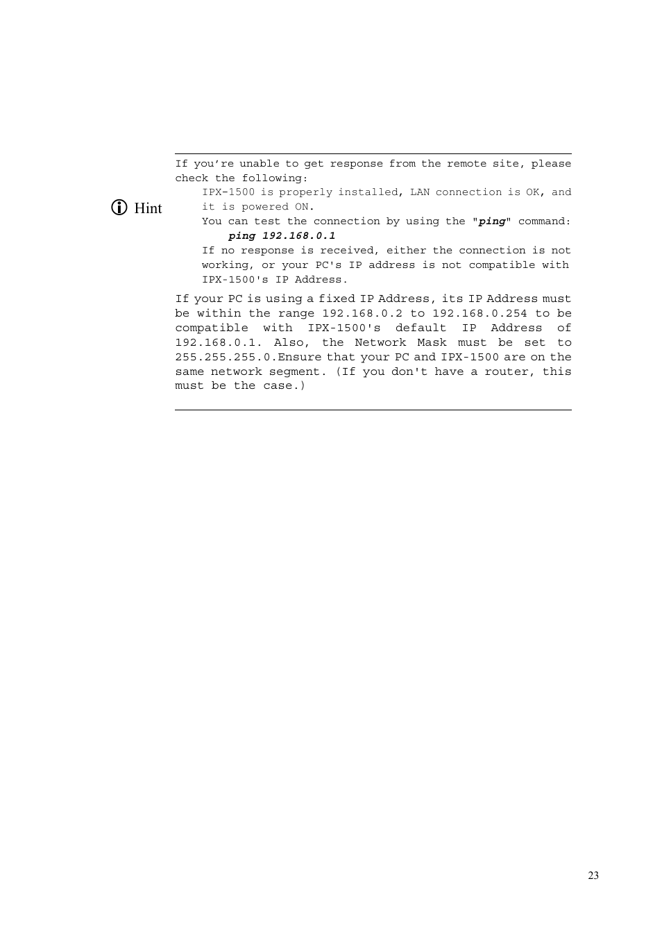 Hint | PLANET IPX-1500 User Manual | Page 23 / 85