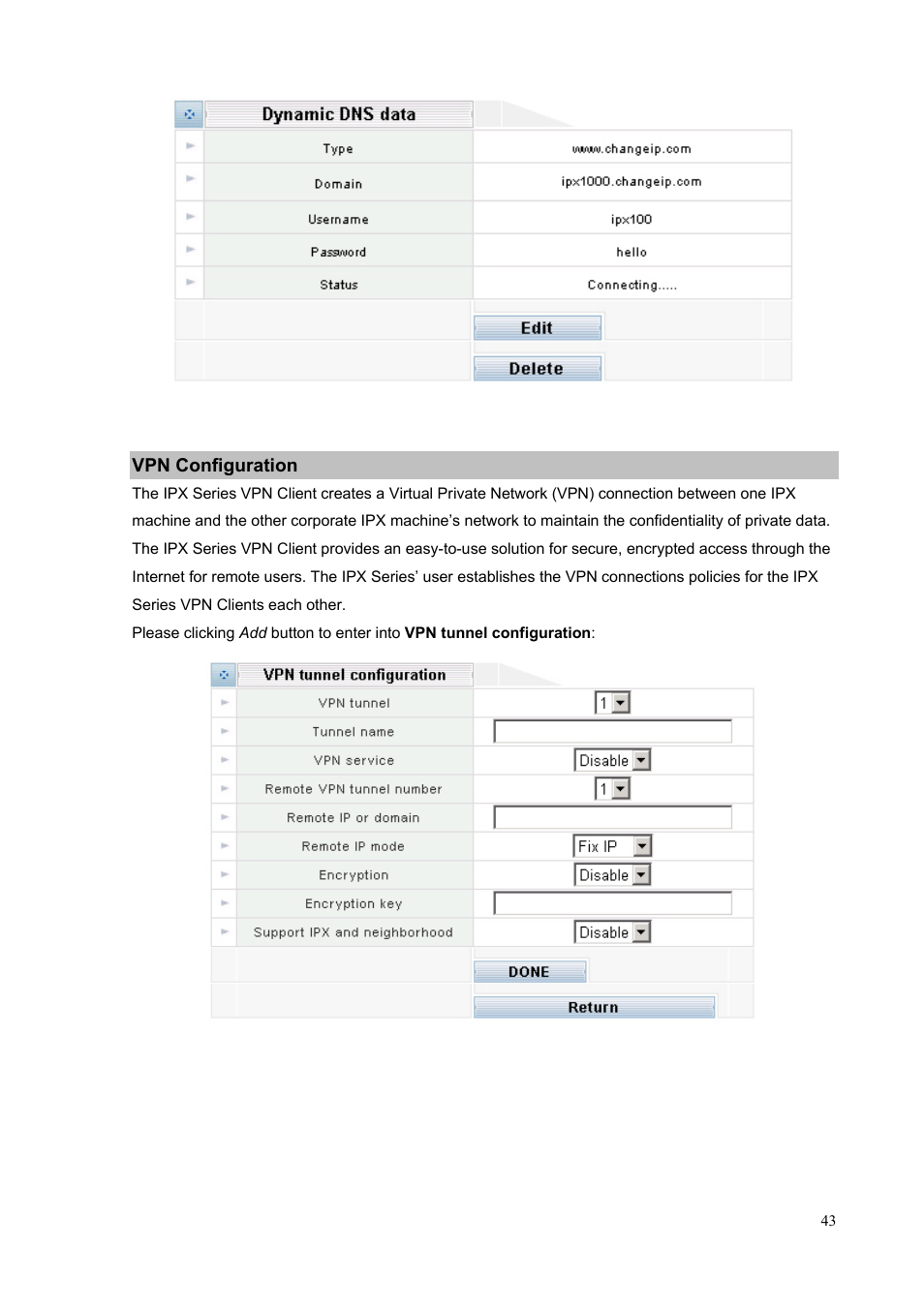 Vpn configuration | PLANET IPX-1500 User Manual | Page 43 / 85