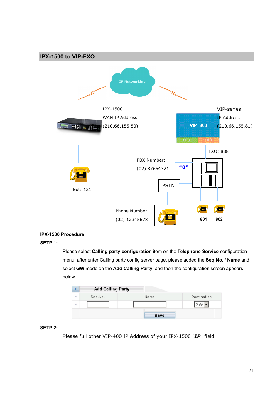 Ipx-1500 to vip-fxo | PLANET IPX-1500 User Manual | Page 71 / 85