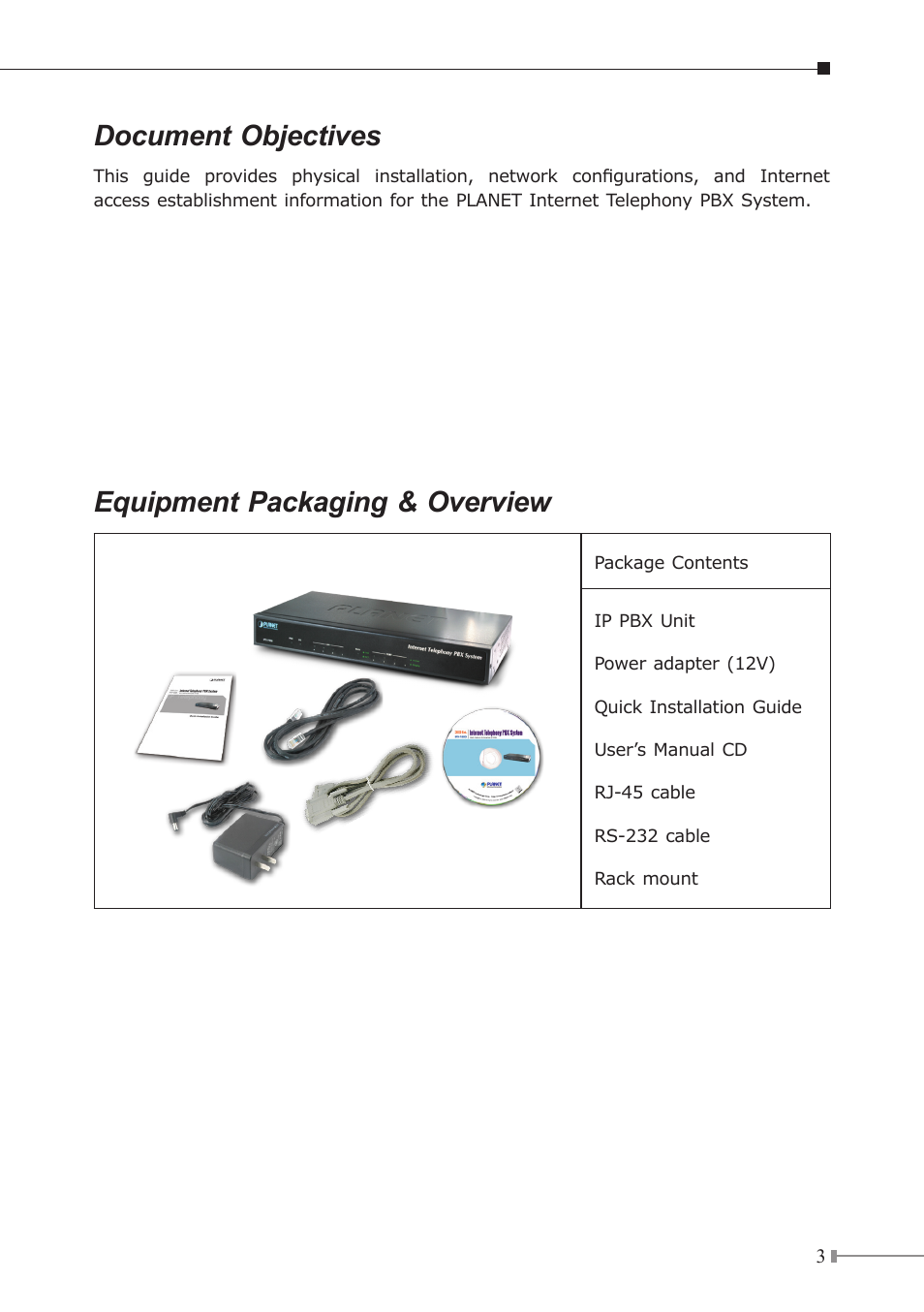 Document objectives, Equipment packaging & overview | PLANET IPX-1900 User Manual | Page 4 / 14