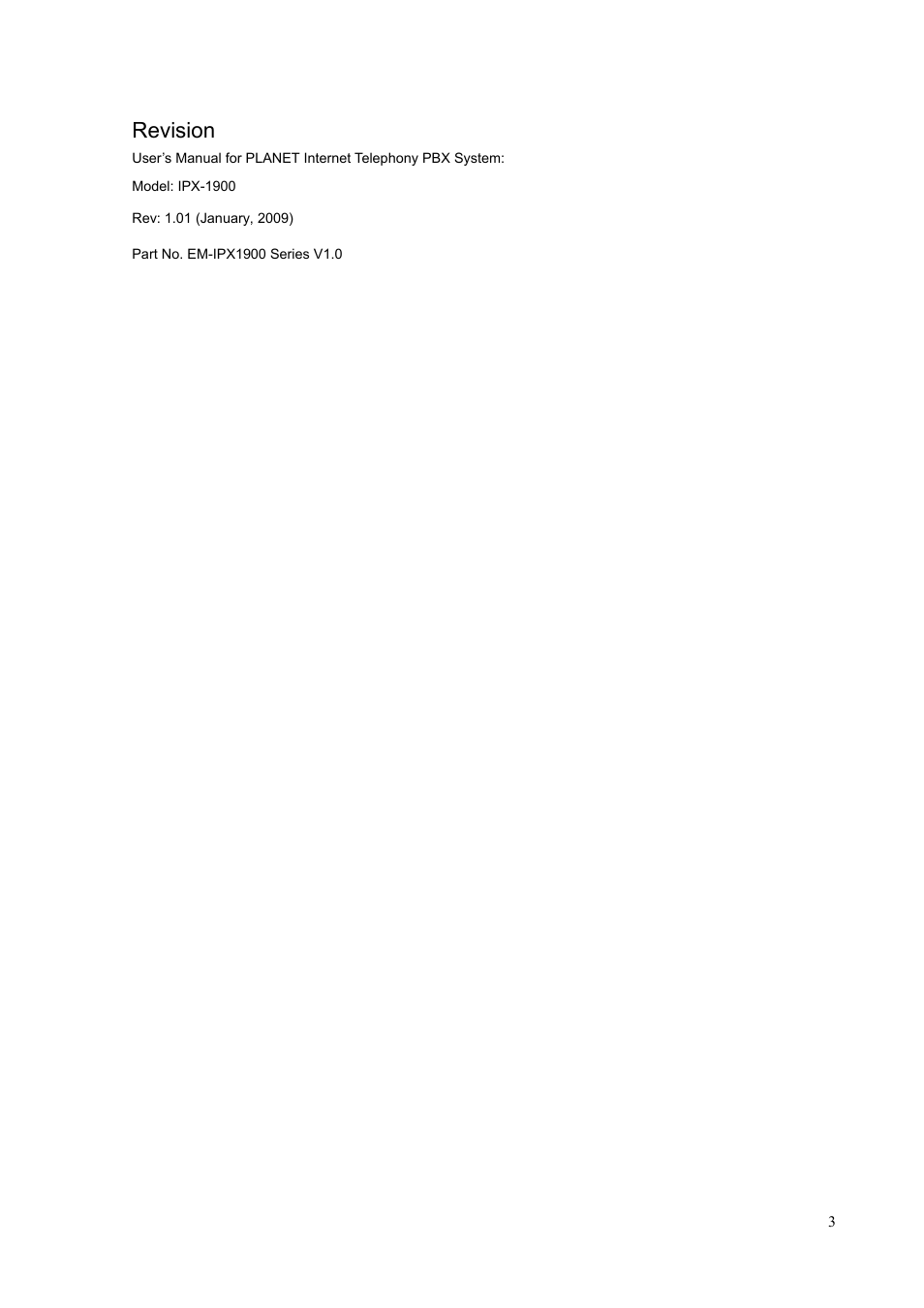 Revision | PLANET IPX-1900 User Manual | Page 3 / 84
