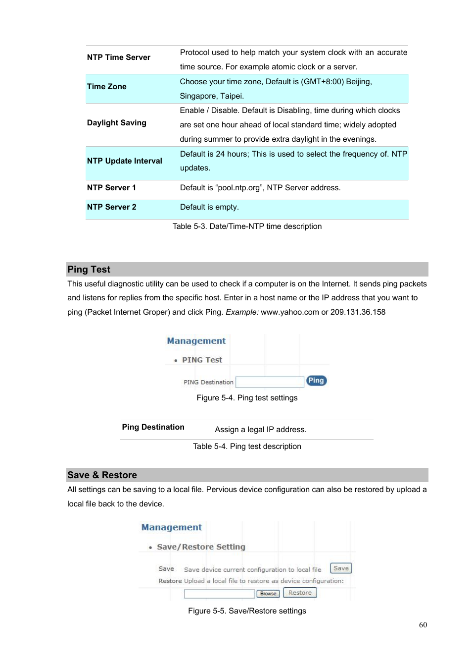 Ping test, Save & restore, Ping test save & restore | PLANET IPX-1900 User Manual | Page 60 / 84