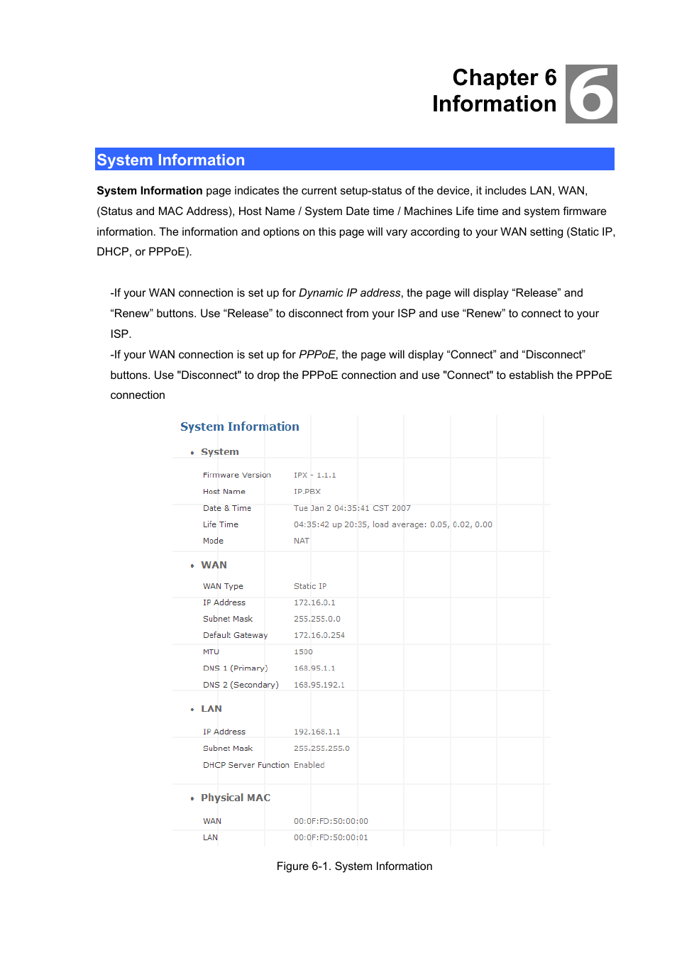 Chapter 6information, System information, Chapter 6 information | PLANET IPX-1900 User Manual | Page 62 / 84