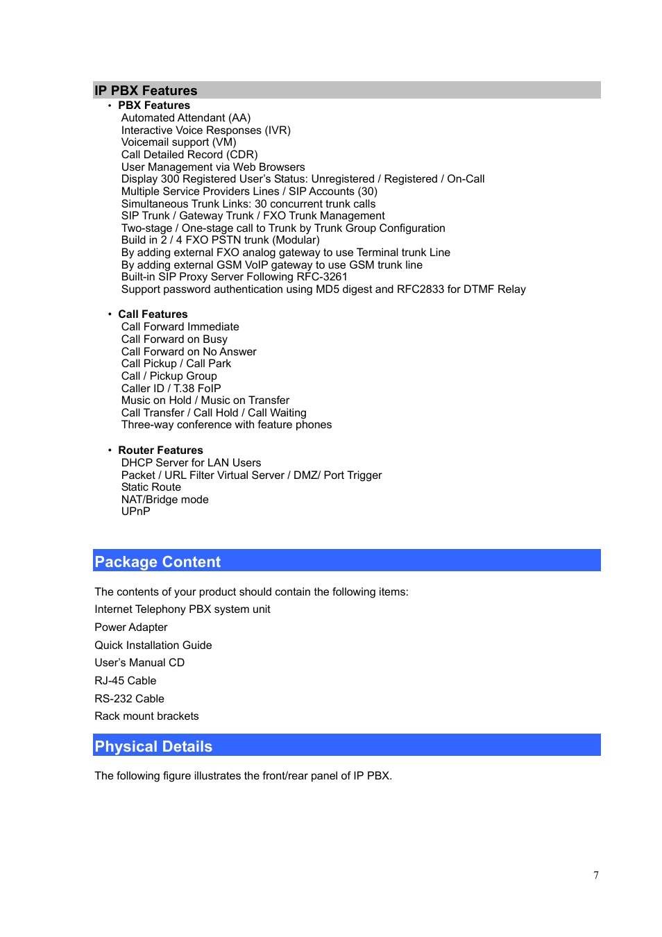 Package content, Physical details, Package content physical details | PLANET IPX-1900 User Manual | Page 7 / 84