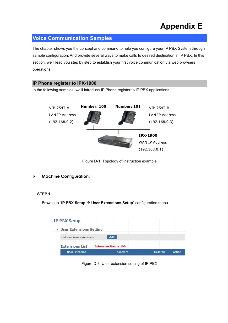 Appendix e, Voice communication samples, Ip phone register to ipx-1900 | PLANET IPX-1900 User Manual | Page 72 / 84