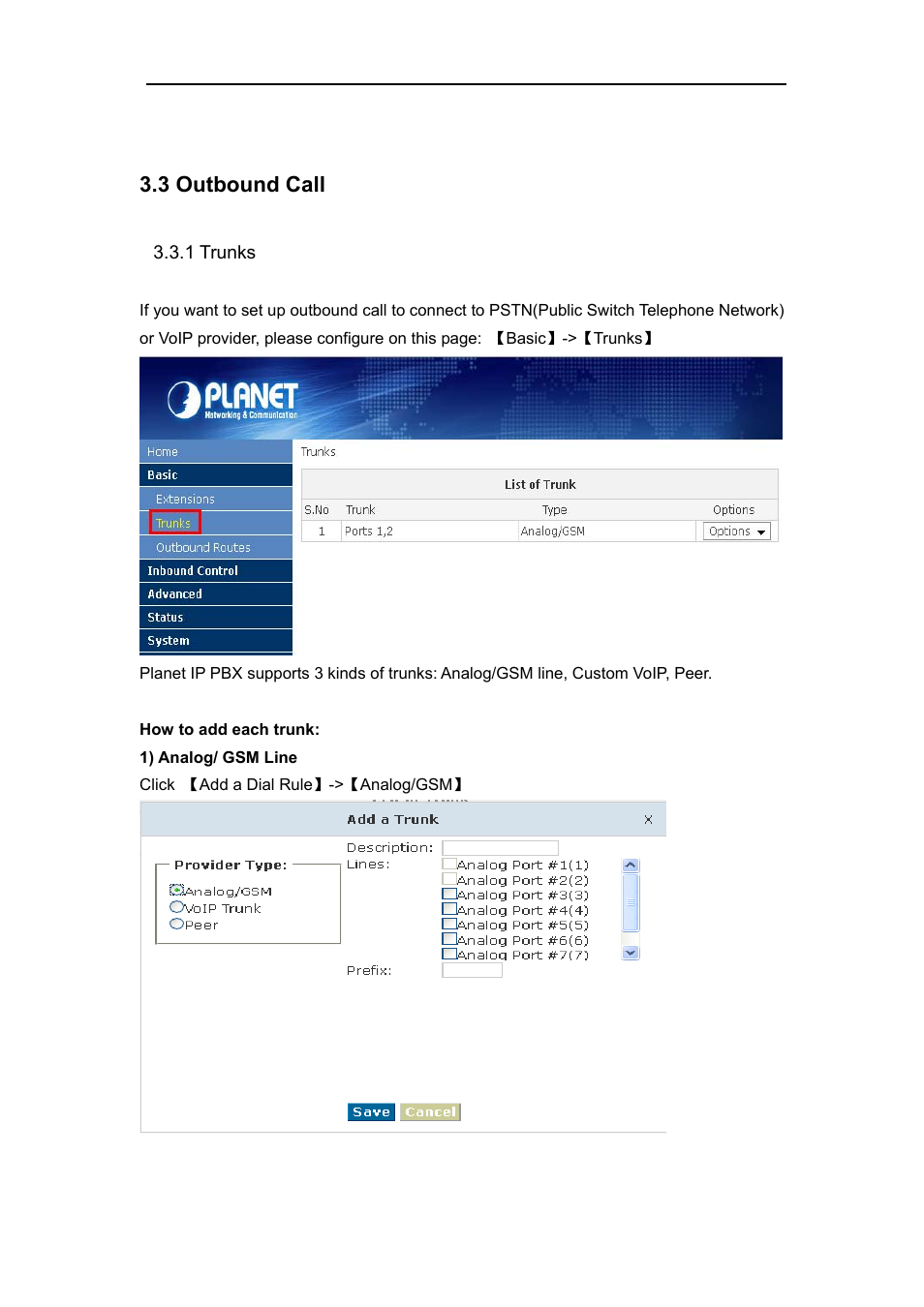 3 outbound call, 1 trunks | PLANET IPX-1980 User Manual | Page 23 / 89