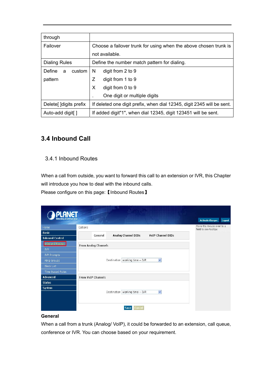 4 inbound call, 1 inbound routes | PLANET IPX-1980 User Manual | Page 27 / 89