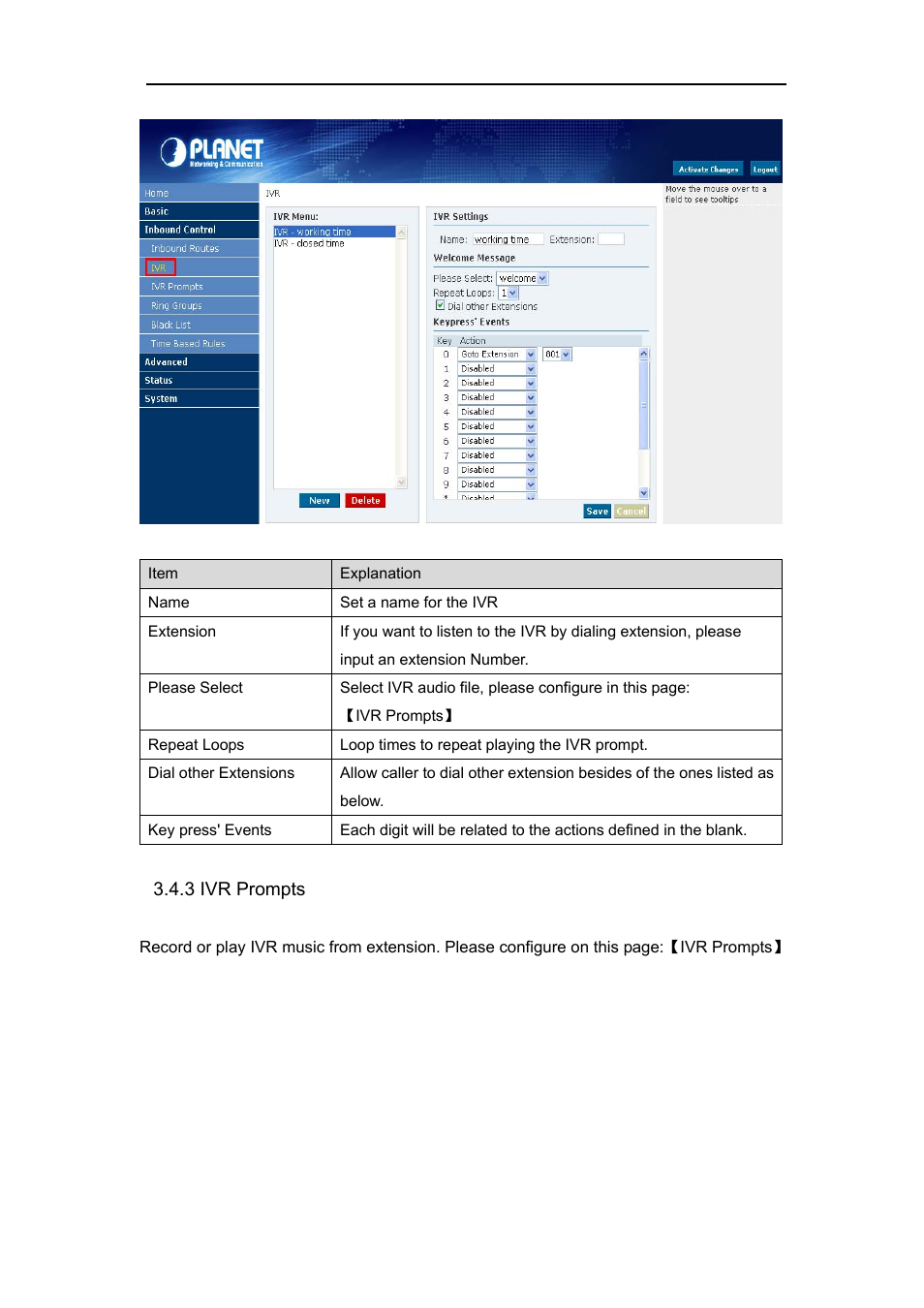 3 ivr prompts | PLANET IPX-1980 User Manual | Page 29 / 89