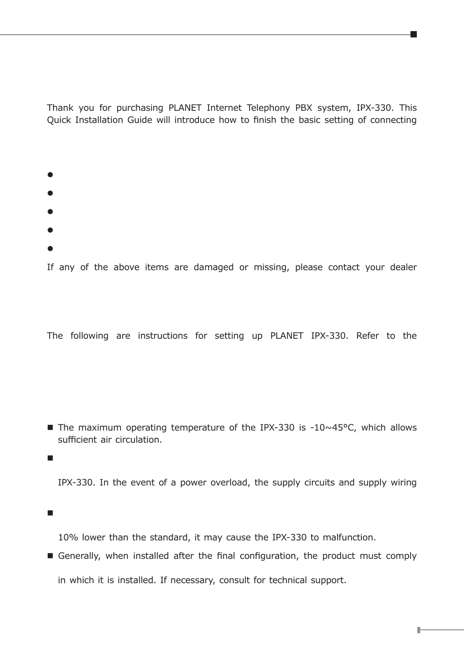 Ipx-330, Package contents, Hardware installation | PLANET IPX-2100 User Manual | Page 3 / 20