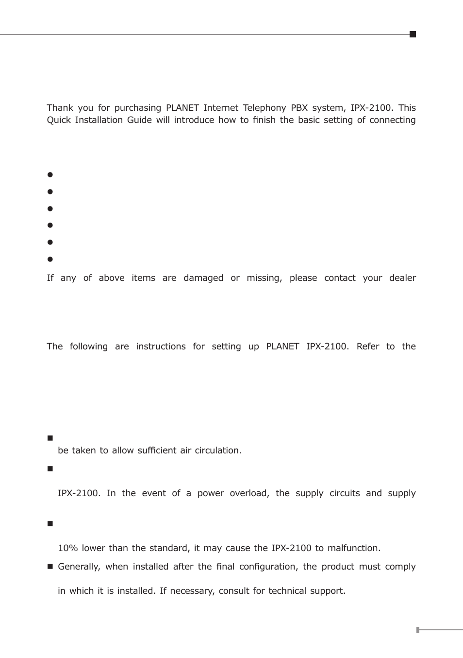 Ipx-2100, Package contents, Hardware installation | PLANET IPX-2100 User Manual | Page 9 / 20
