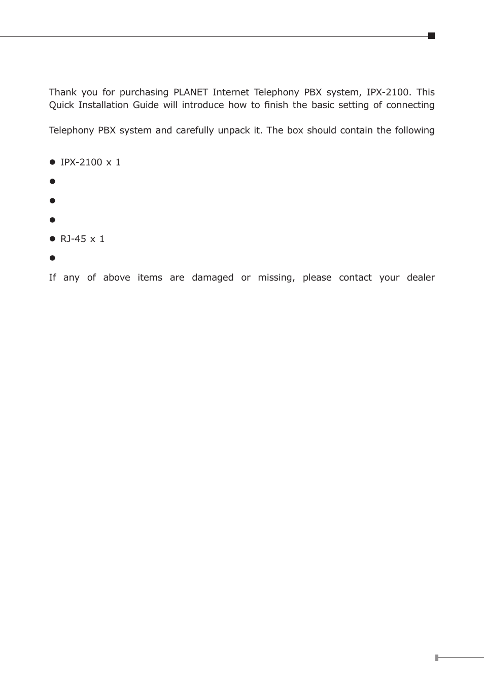Package contents | PLANET IPX-2100 User Manual | Page 3 / 12