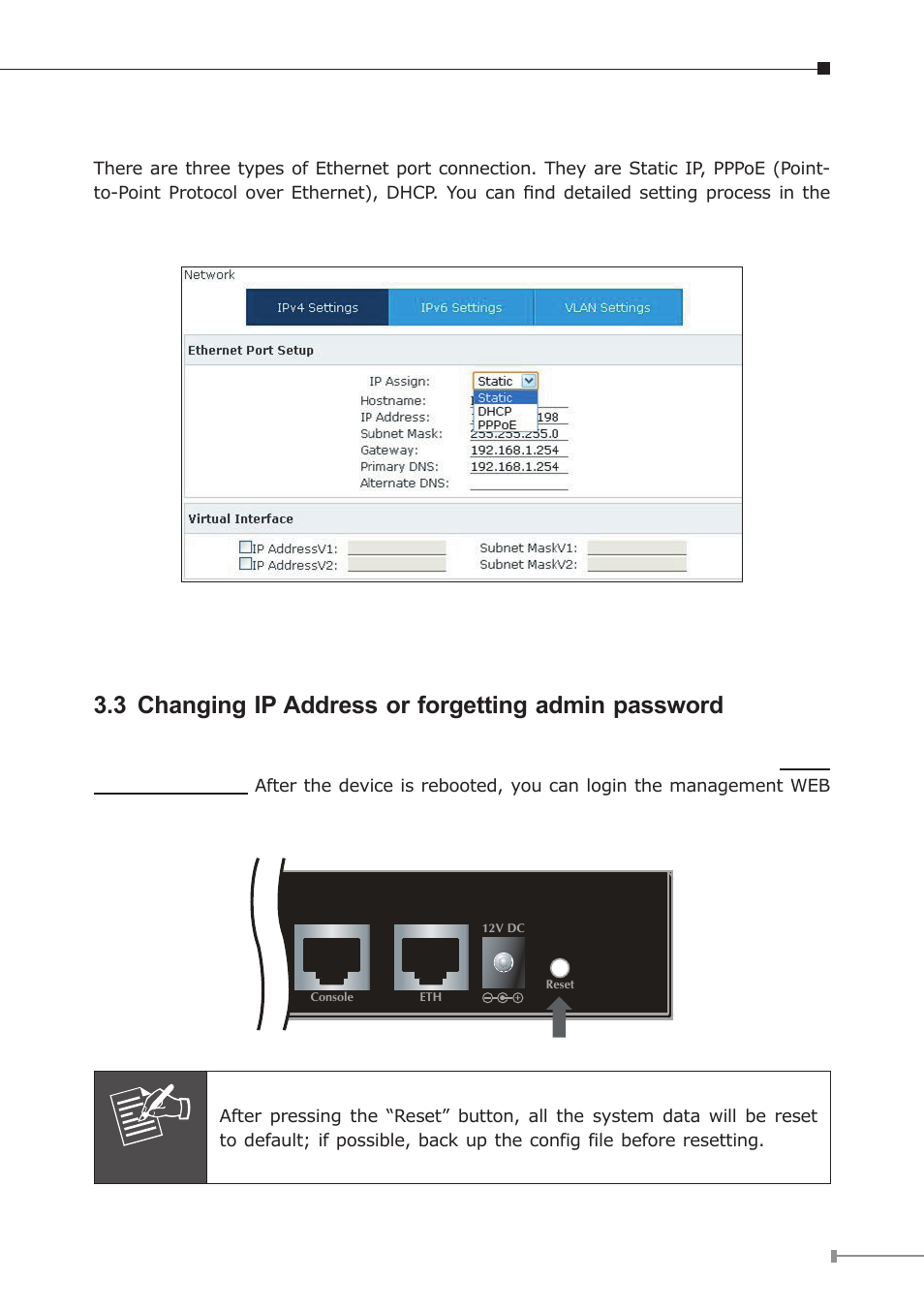 3 changing ip address or forgetting admin password | PLANET IPX-2100 User Manual | Page 9 / 12