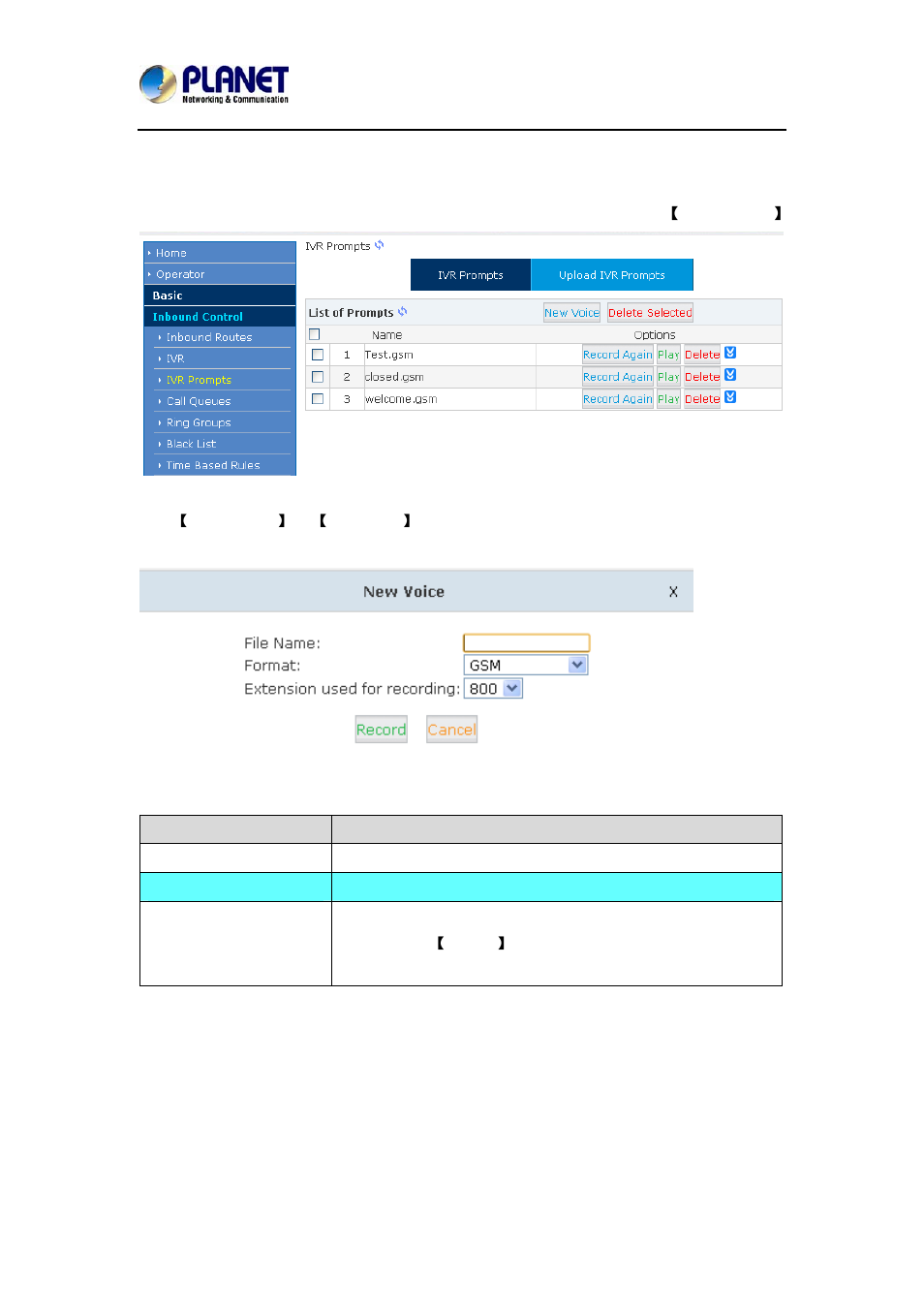 3 ivr prompts | PLANET IPX-2100 User Manual | Page 39 / 102