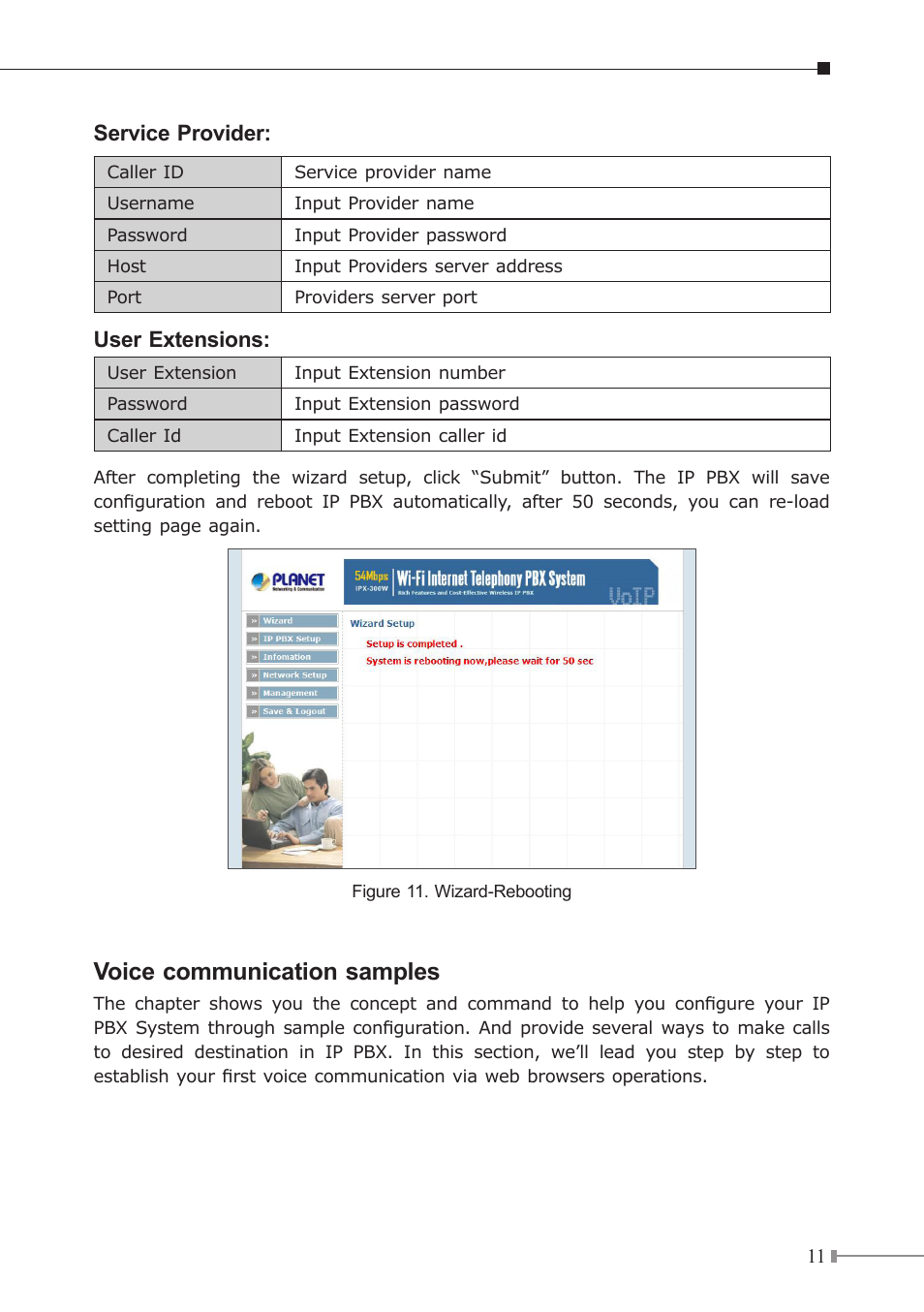 Voice communication samples | PLANET IPX-300 User Manual | Page 11 / 20