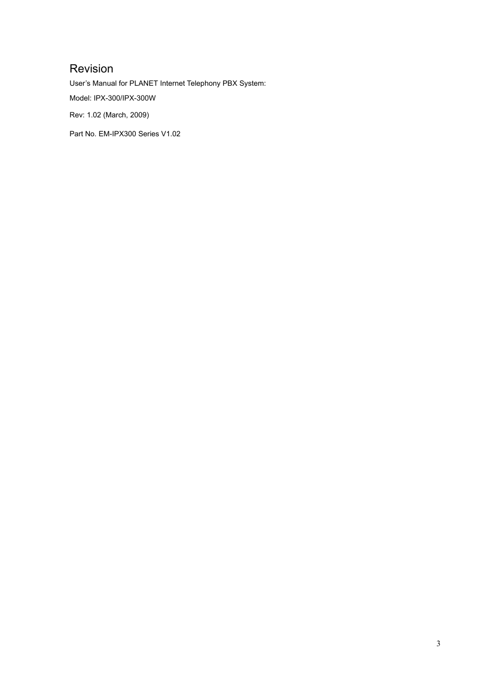 Revision | PLANET IPX-300 User Manual | Page 3 / 96