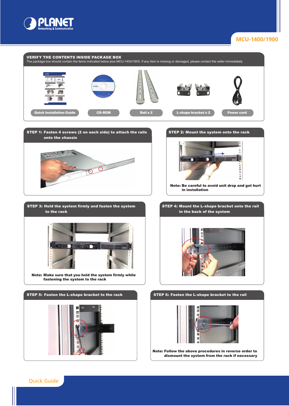 PLANET MCU-1400 User Manual | 2 pages