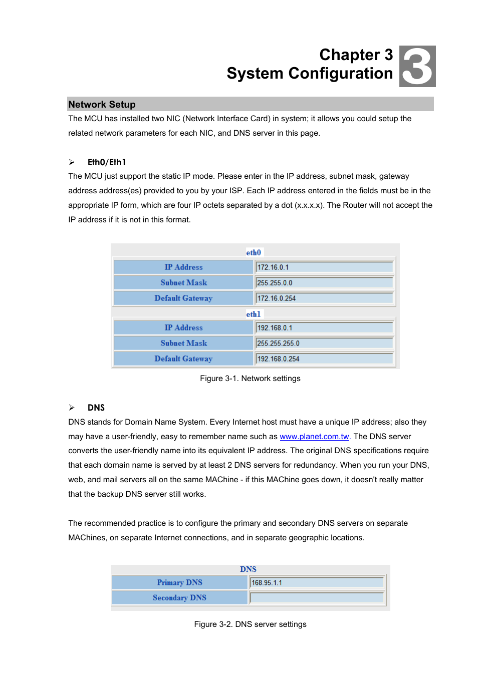 Chapter 3 system configuration, Network setup | PLANET MCU-1400 User Manual | Page 11 / 27