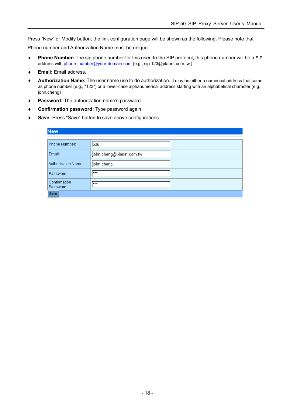 PLANET SIP-50 User Manual | Page 21 / 27