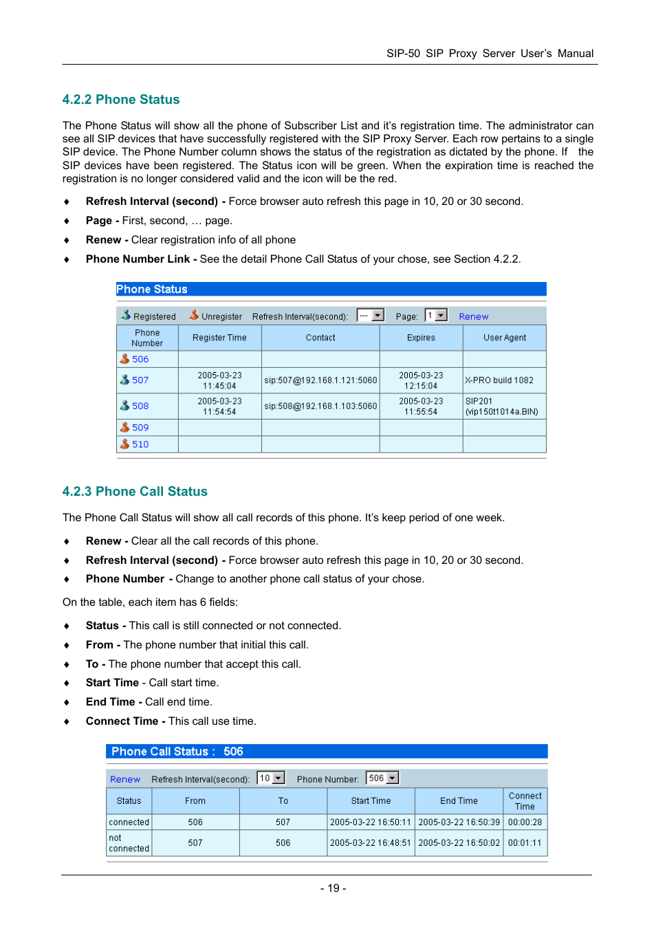 2 phone status, 3 phone call status | PLANET SIP-50 User Manual | Page 22 / 27