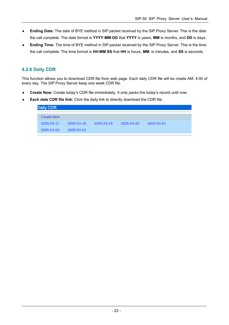 6 daily cdr | PLANET SIP-50 User Manual | Page 25 / 27