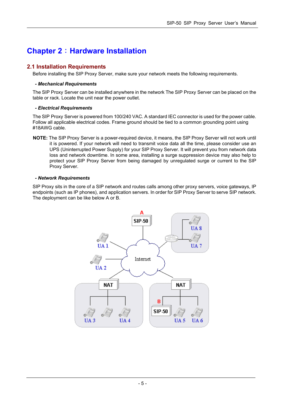 Chapter 2：hardware installation, 1 installation requirements, Chapter 2 ： hardware installation | Nstallation, Equirements | PLANET SIP-50 User Manual | Page 8 / 27