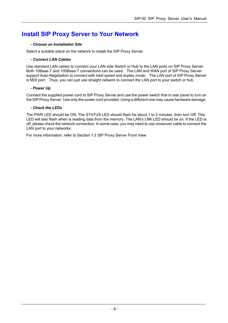 Install sip proxy server to your network | PLANET SIP-50 User Manual | Page 9 / 27