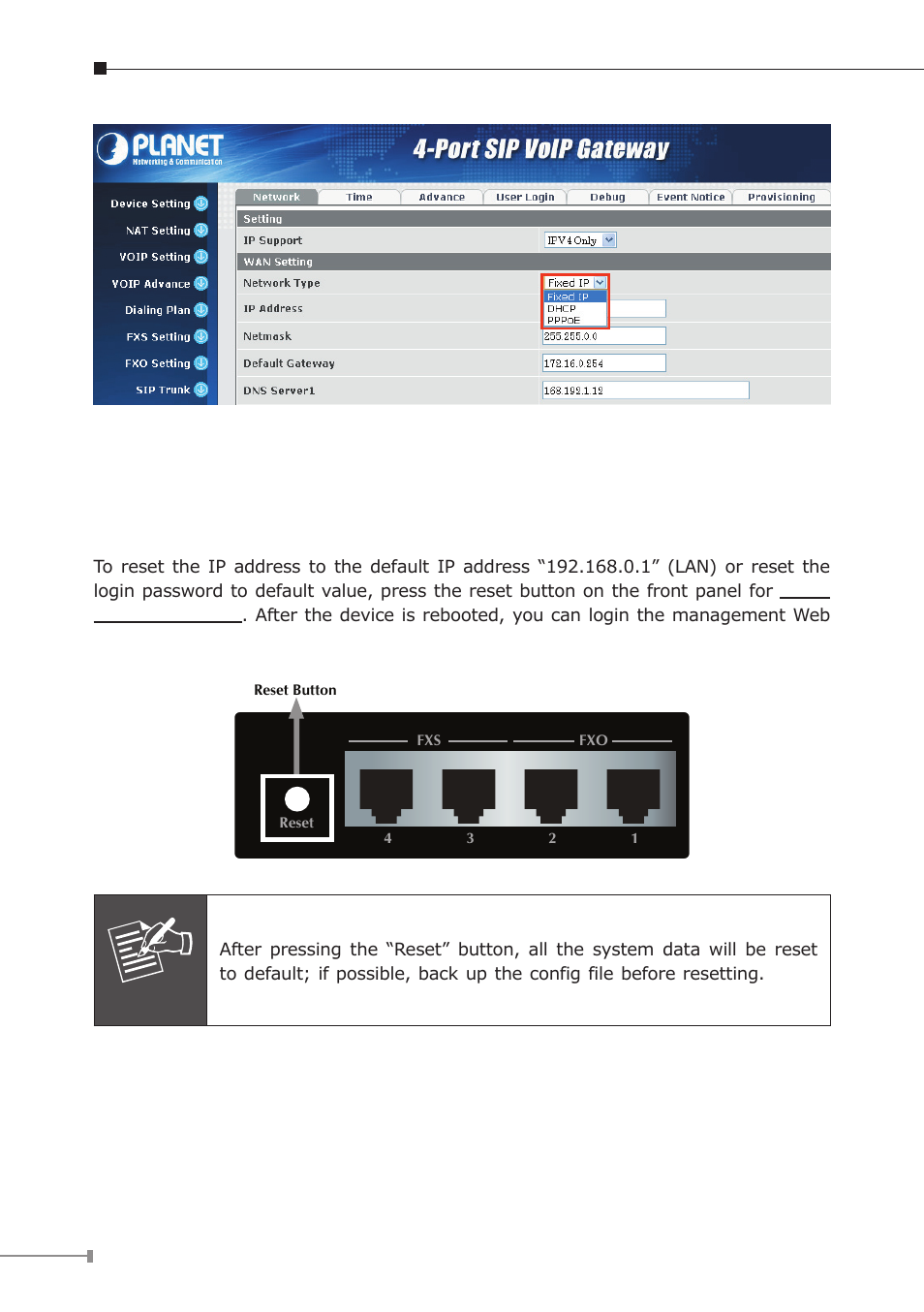 3 changing ip address or forgotten admin password | PLANET VGW-400FO User Manual | Page 10 / 12