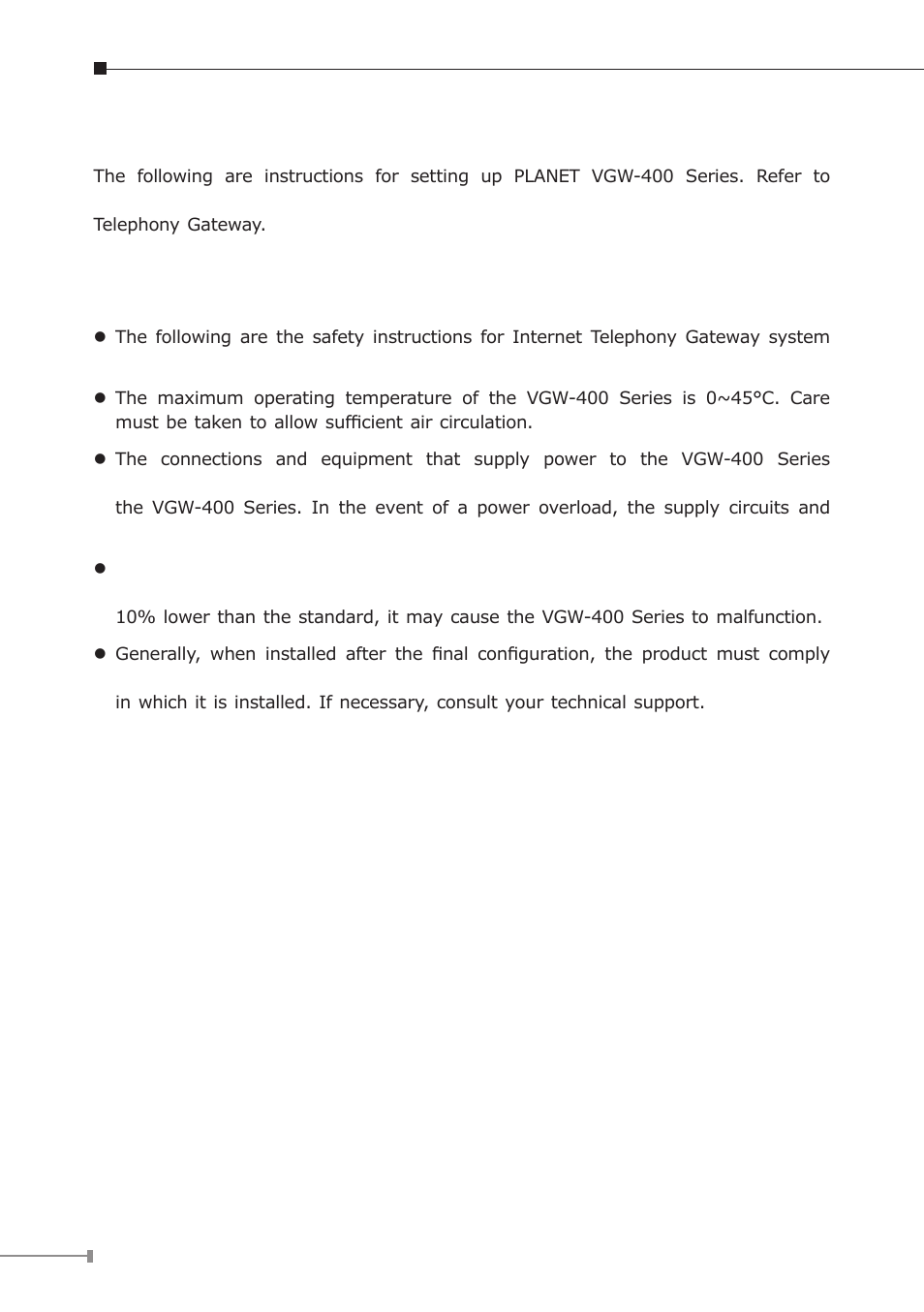 Hardware installation, 1 safety instructions | PLANET VGW-400FO User Manual | Page 4 / 12