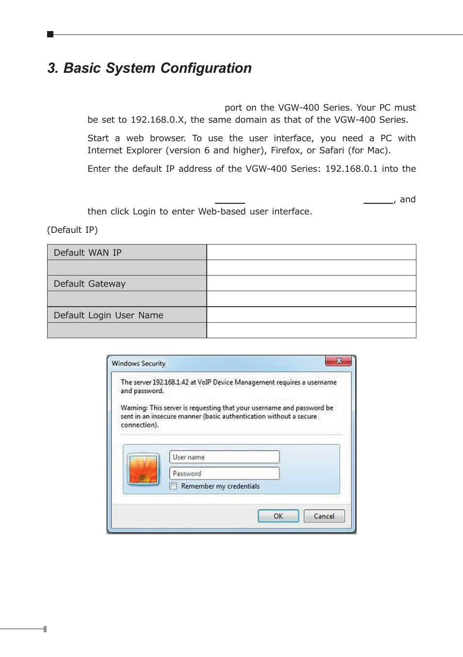 Basic system configuration, 1 web login | PLANET VGW-400FO User Manual | Page 8 / 12
