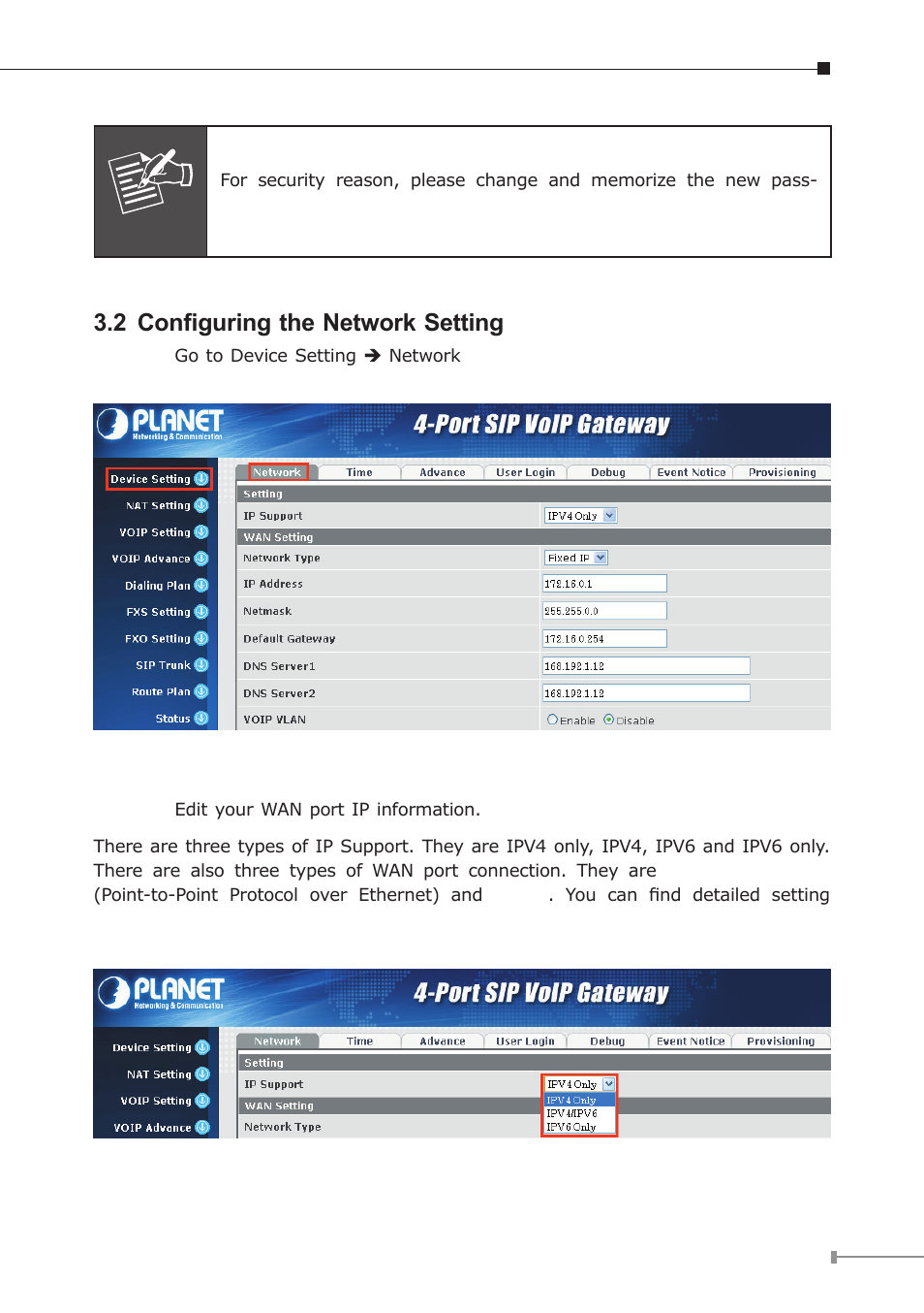 2 configuring the network setting | PLANET VGW-400FO User Manual | Page 9 / 12