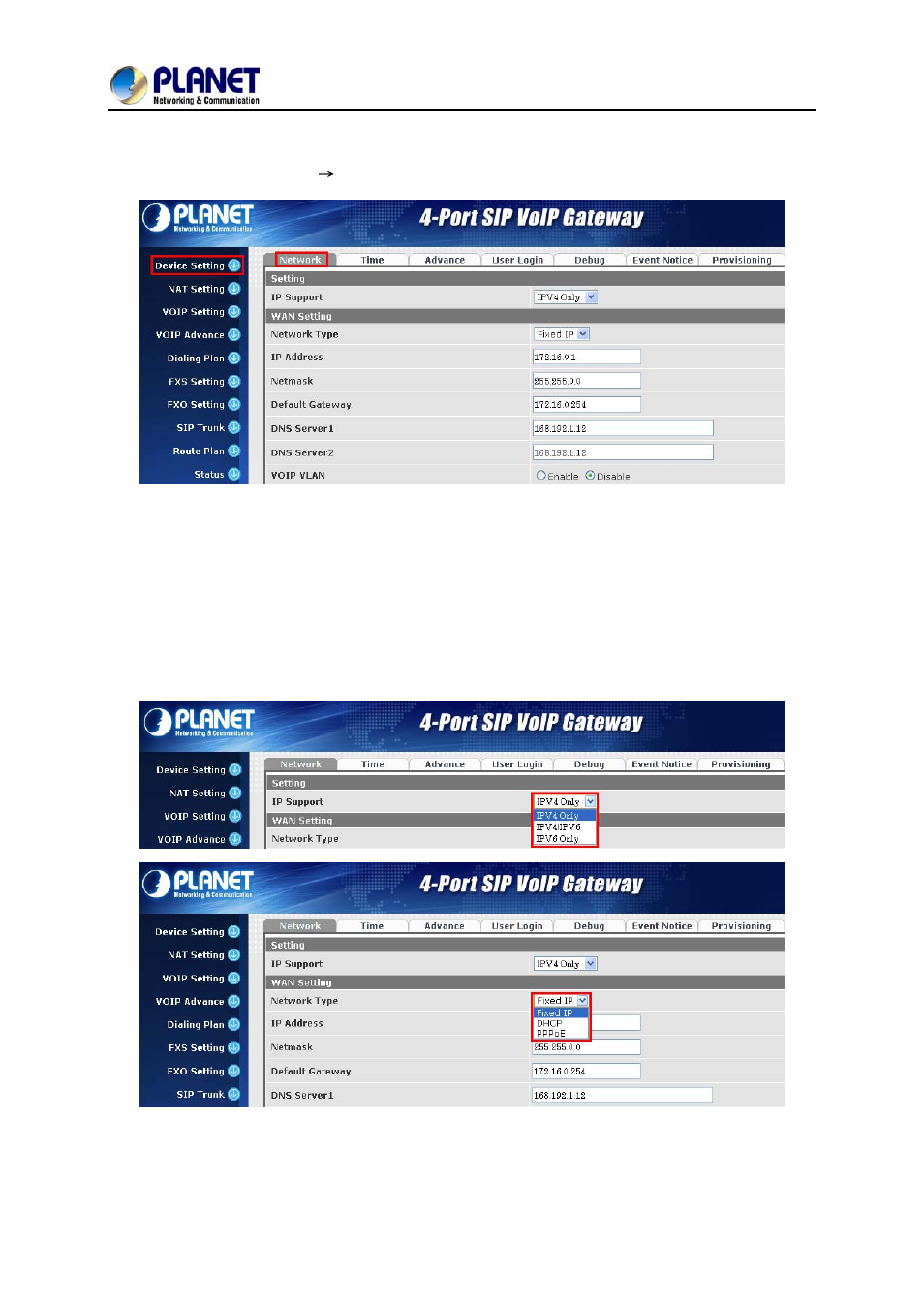 2 configuring the network setting | PLANET VGW-400FO User Manual | Page 21 / 80