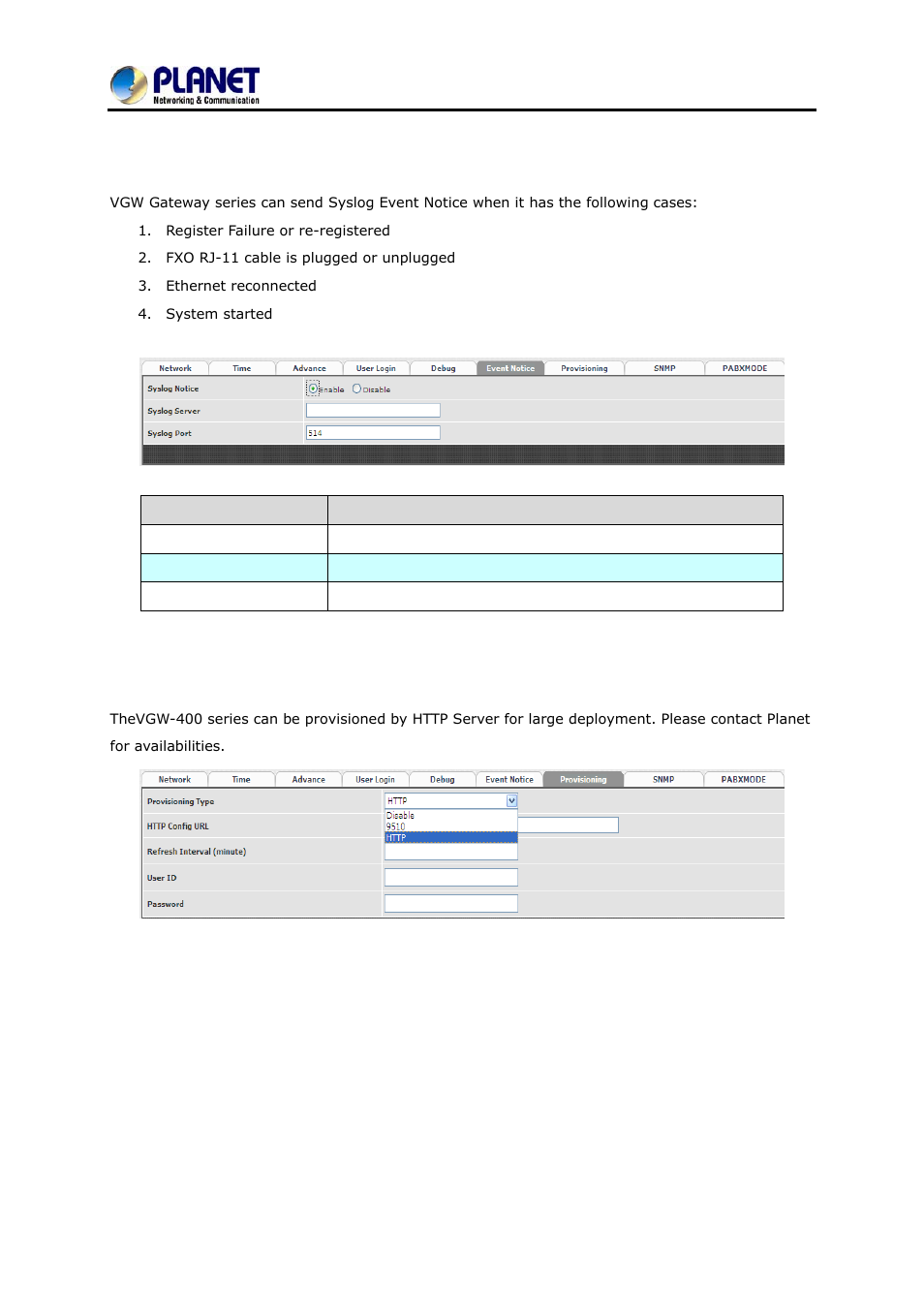 6 event notice, 7 auto provisioning | PLANET VGW-400FO User Manual | Page 29 / 80