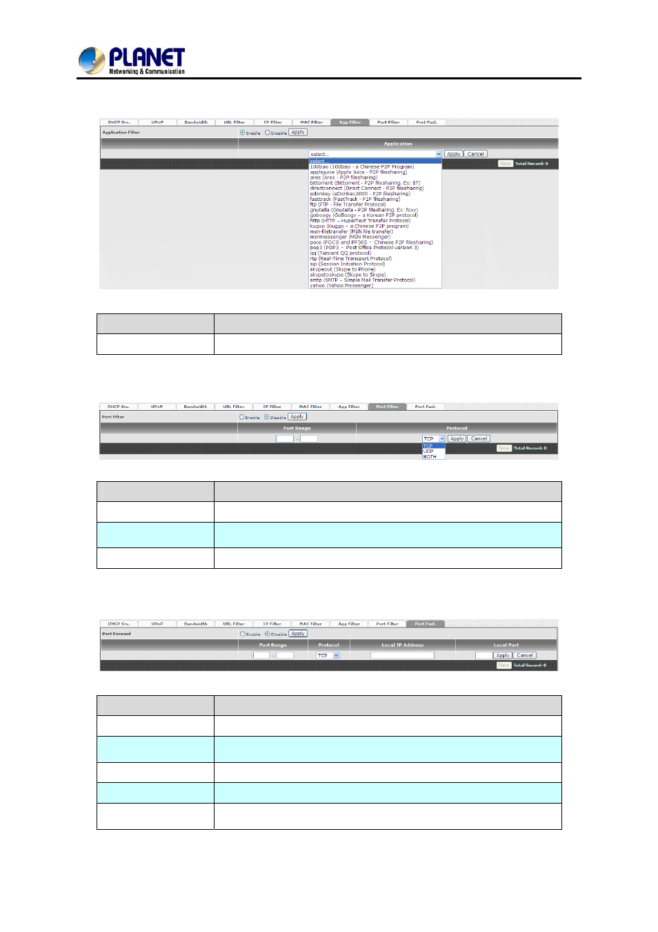 7 app filter, 8 port filter, 9 port fwd | PLANET VGW-400FO User Manual | Page 39 / 80