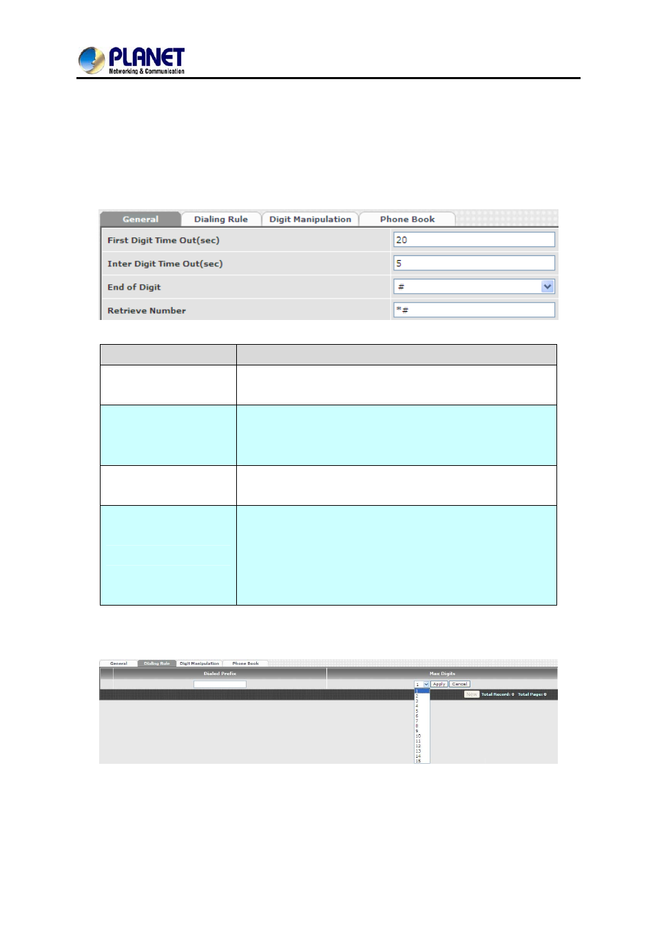 Chapter 7 dialing plan, 1 general, 2 dialing rule | PLANET VGW-400FO User Manual | Page 50 / 80