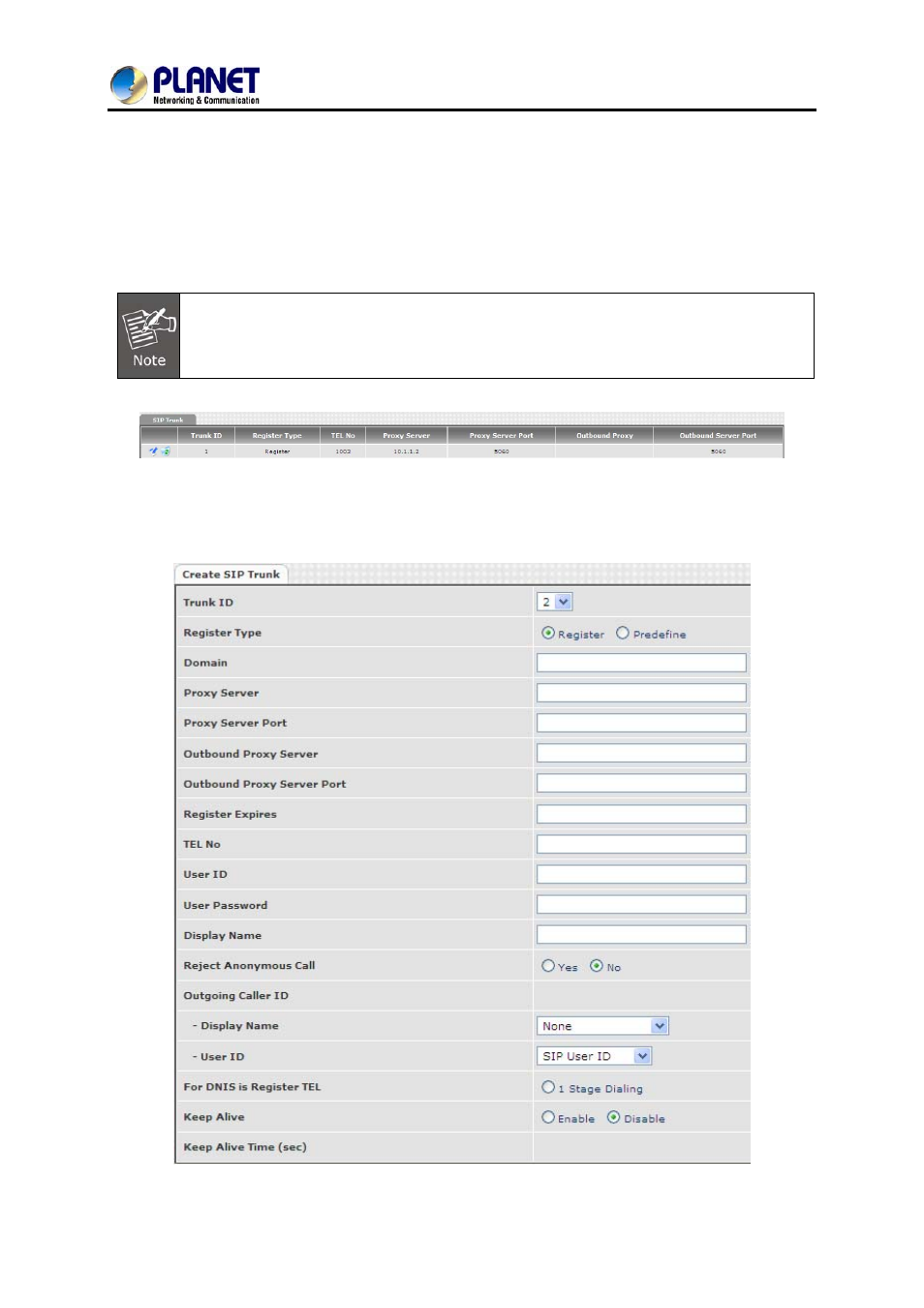 Chapter 10 sip trunk, 1 create sip trunk | PLANET VGW-400FO User Manual | Page 63 / 80