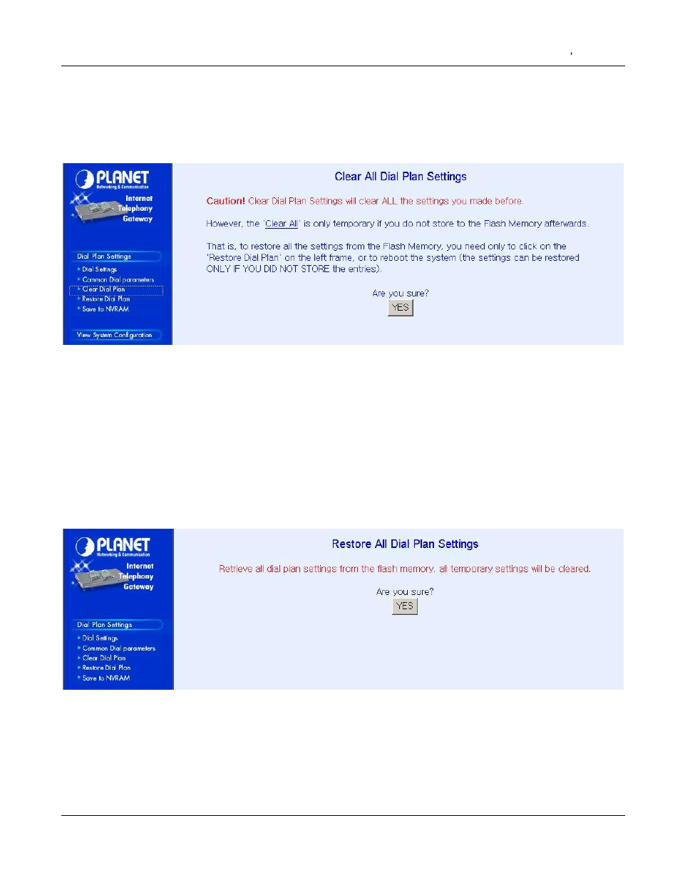 2 clear dialplan, 3 restore dialplan | PLANET VIP-000 User Manual | Page 36 / 130