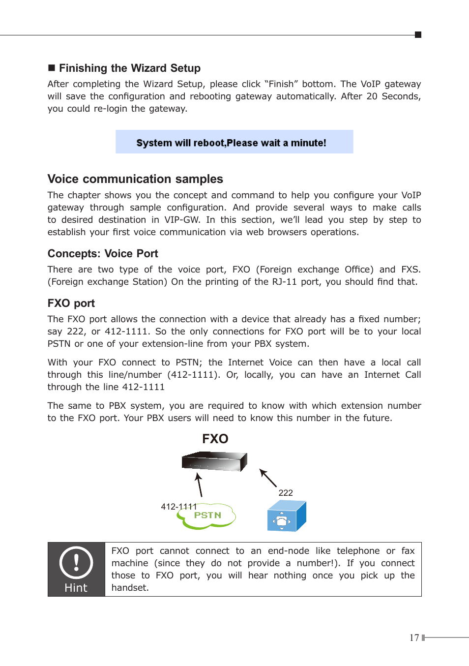 Pstn, Fxs wan, Voice communication samples | PLANET VIP GW User Manual | Page 17 / 20