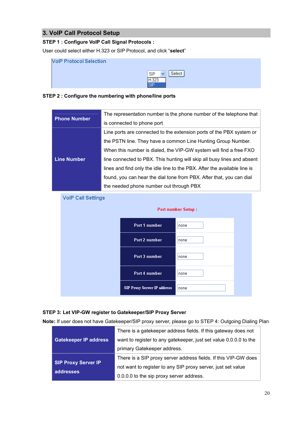 Voip call protocol setup | PLANET VIP-1680 User Manual | Page 20 / 93