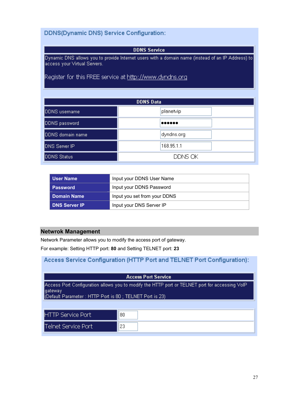 Netwrok management | PLANET VIP-1680 User Manual | Page 27 / 93