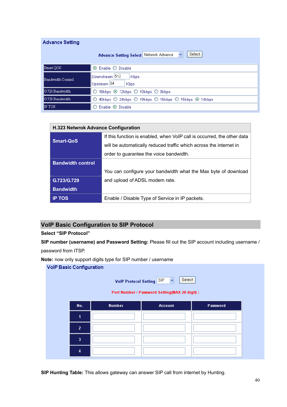 Voip basic configuration to sip protocol | PLANET VIP-1680 User Manual | Page 40 / 93