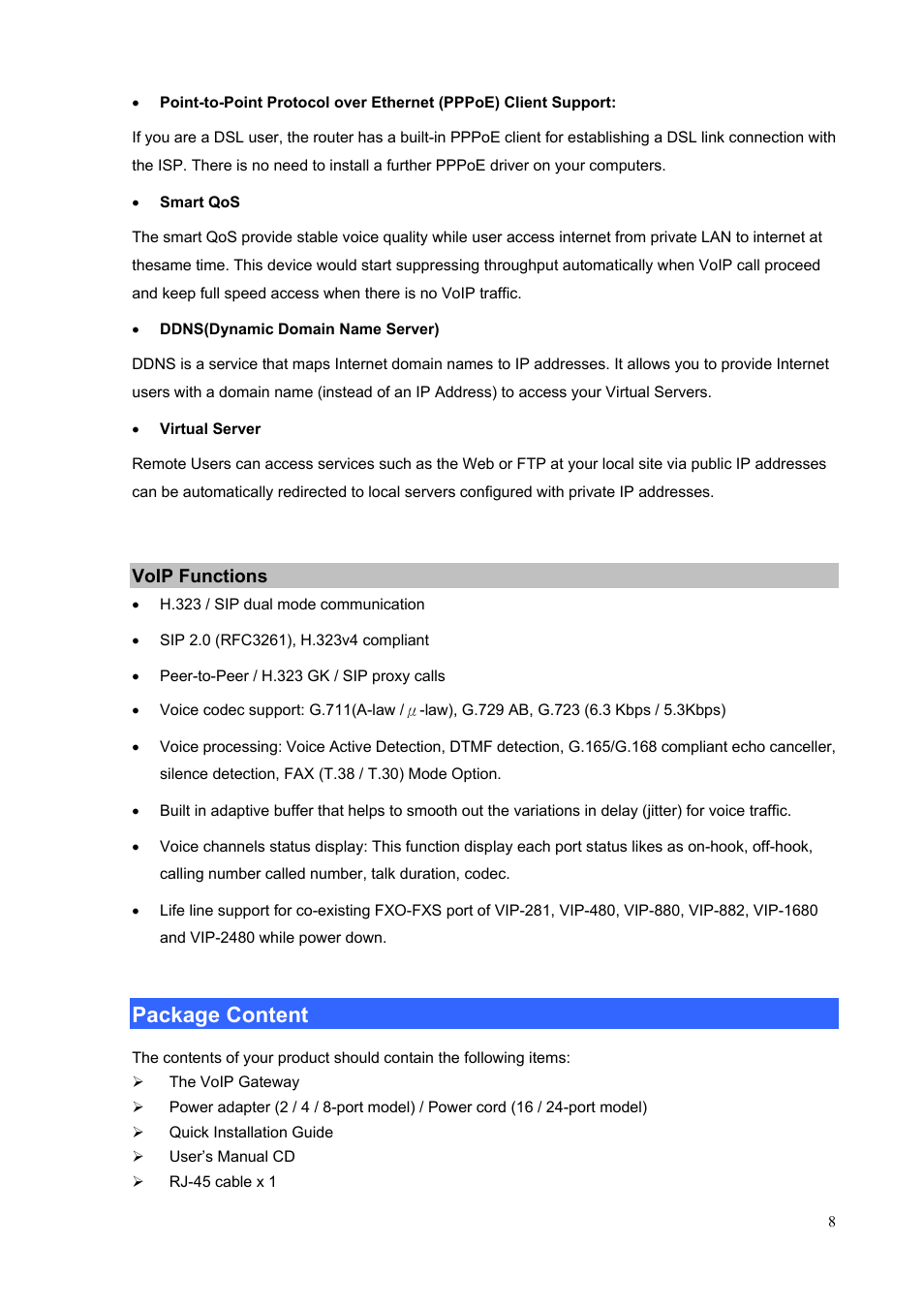 Package content | PLANET VIP-1680 User Manual | Page 8 / 93