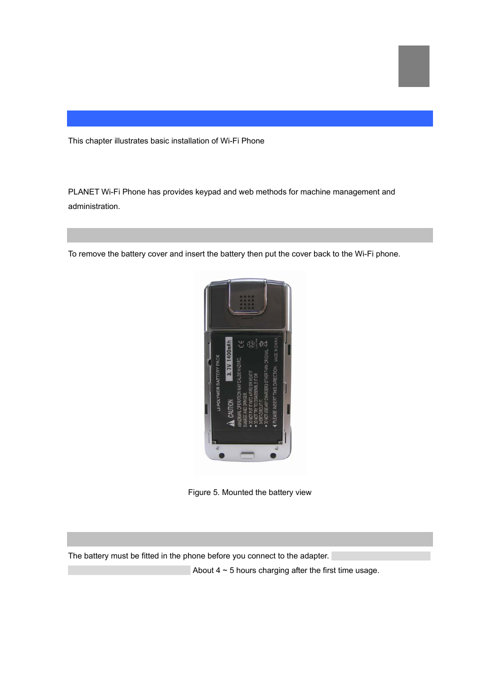 Chapter 2 preparations & installation, Physical installation requirement, Installing the battery | Charging the battery | PLANET VIP-192 User Manual | Page 12 / 74