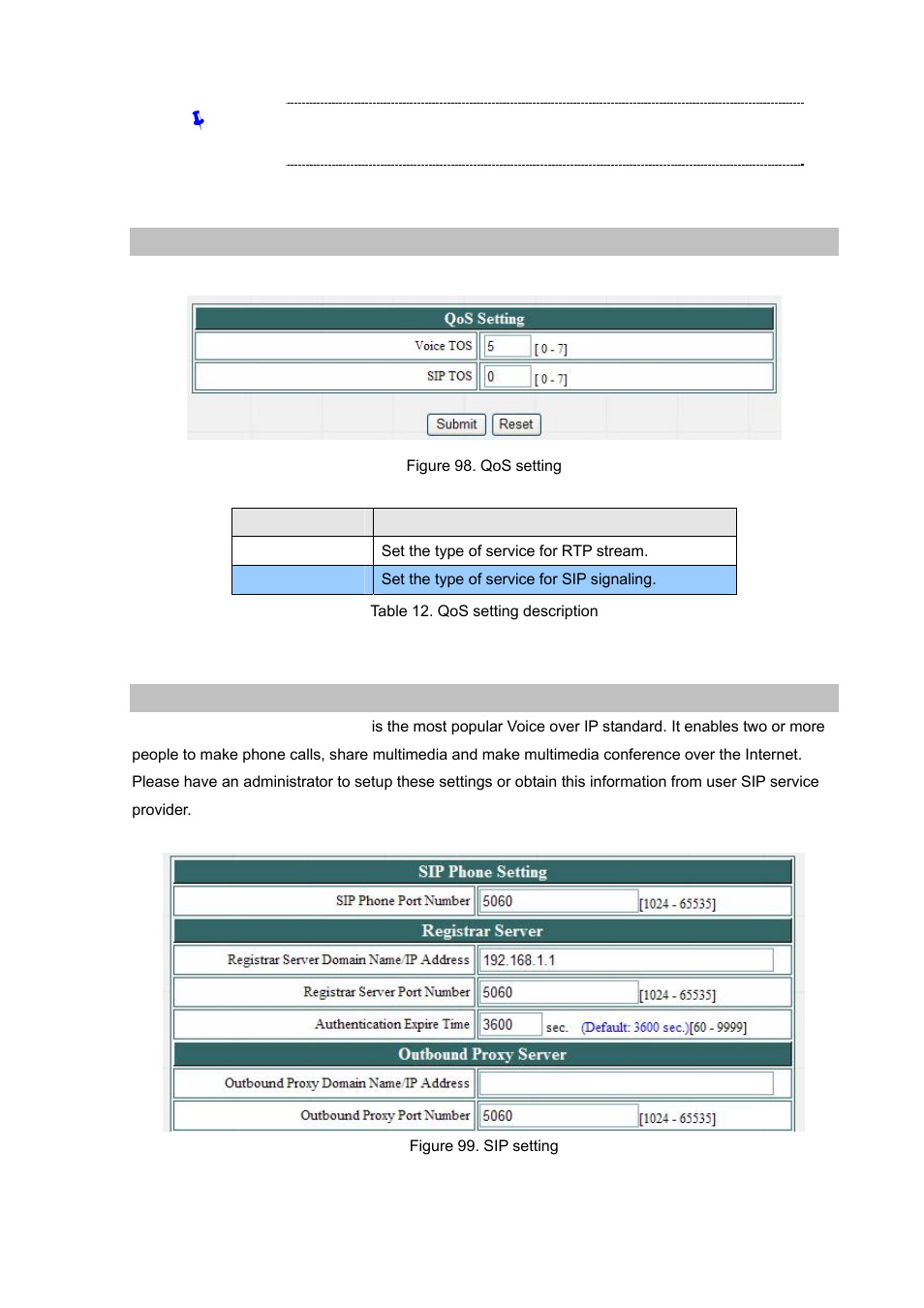 Qos setting, Sip setting | PLANET VIP-192 User Manual | Page 59 / 74