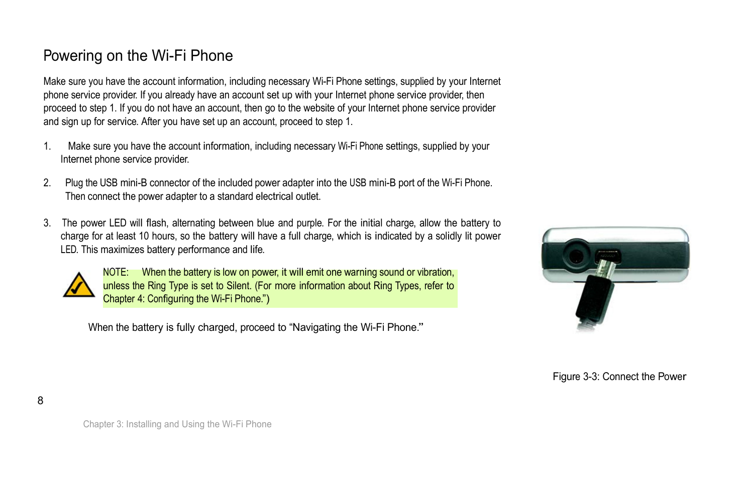 Powering on the wi-fi phone | PLANET VIP-193 User Manual | Page 15 / 83