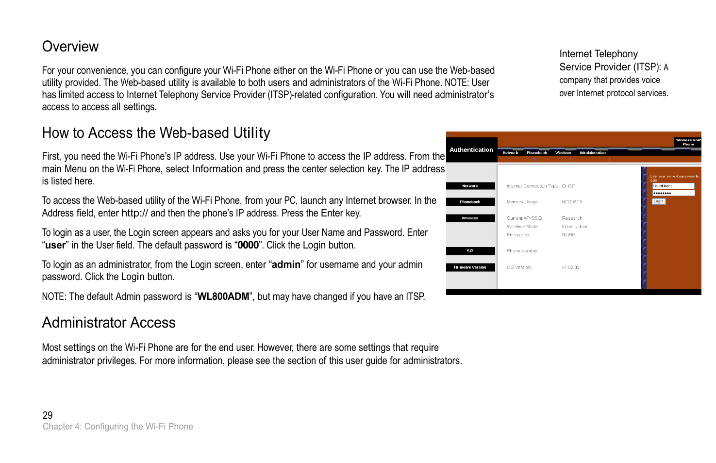 Overview, How to access the web-based utility, Administrator access | PLANET VIP-193 User Manual | Page 34 / 83