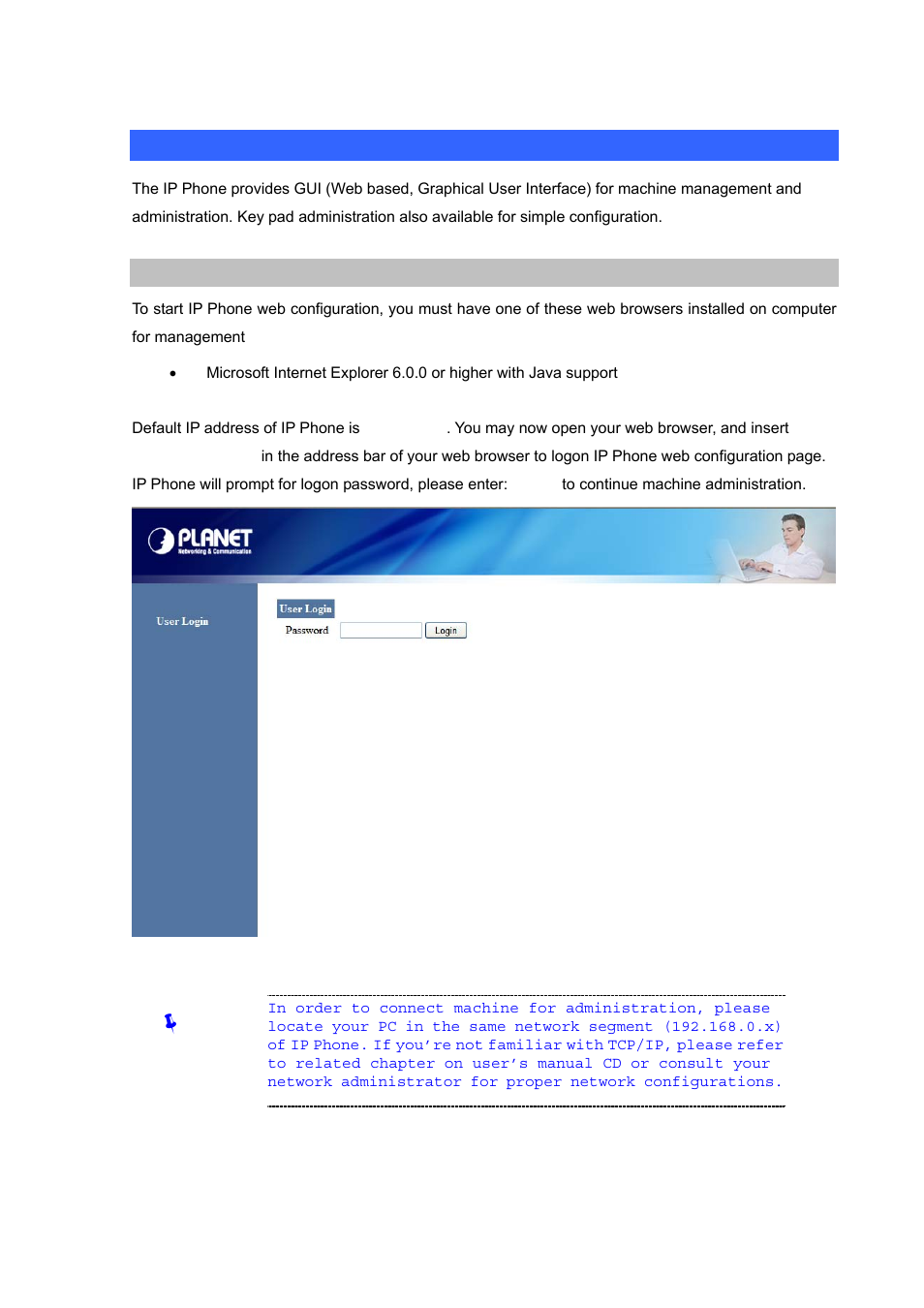 Administration interface, Web configuration access | PLANET VIP-251T User Manual | Page 14 / 57