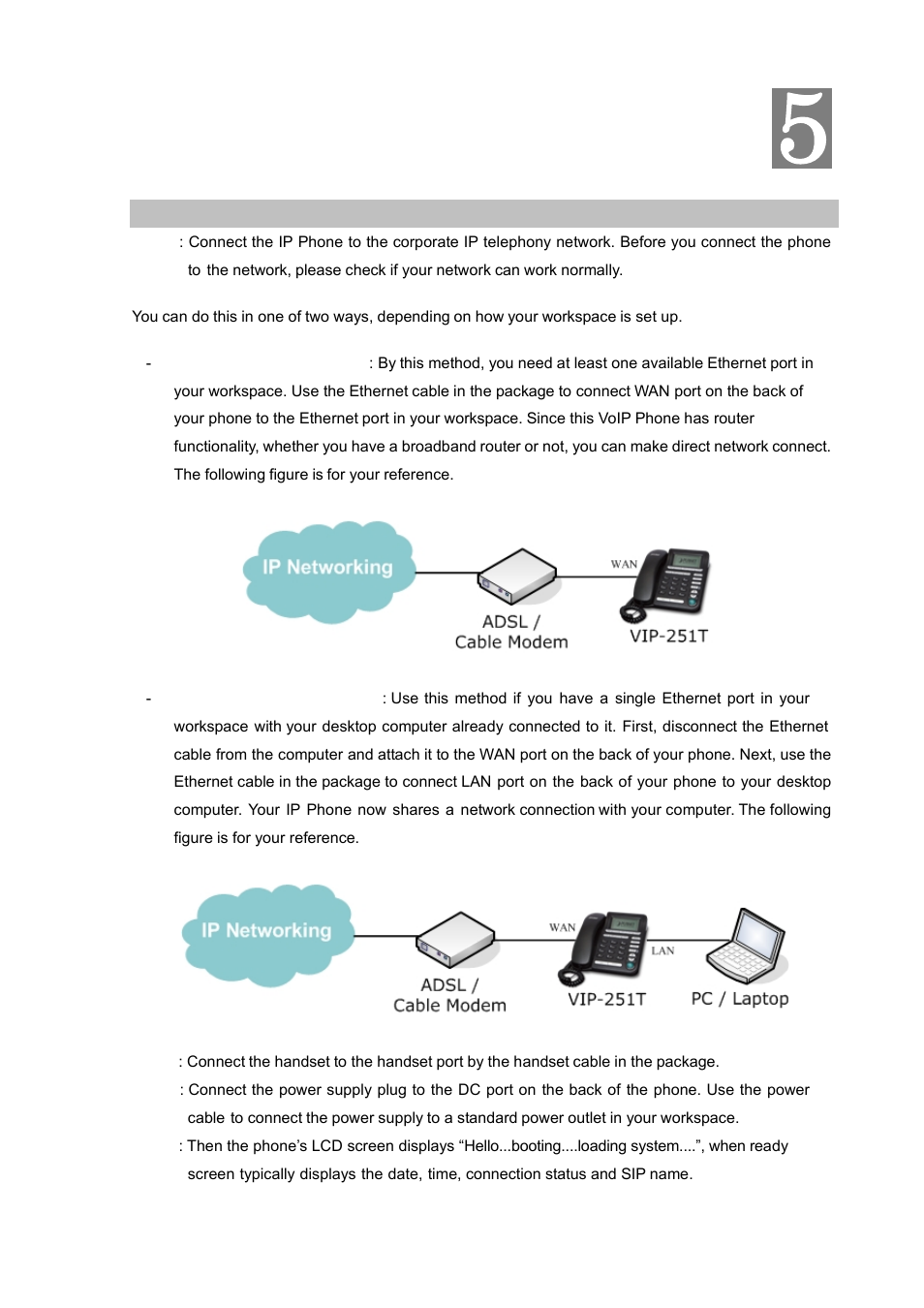 Chapter 5 initial connecting and settings, Connect the phone | PLANET VIP-251T User Manual | Page 21 / 57